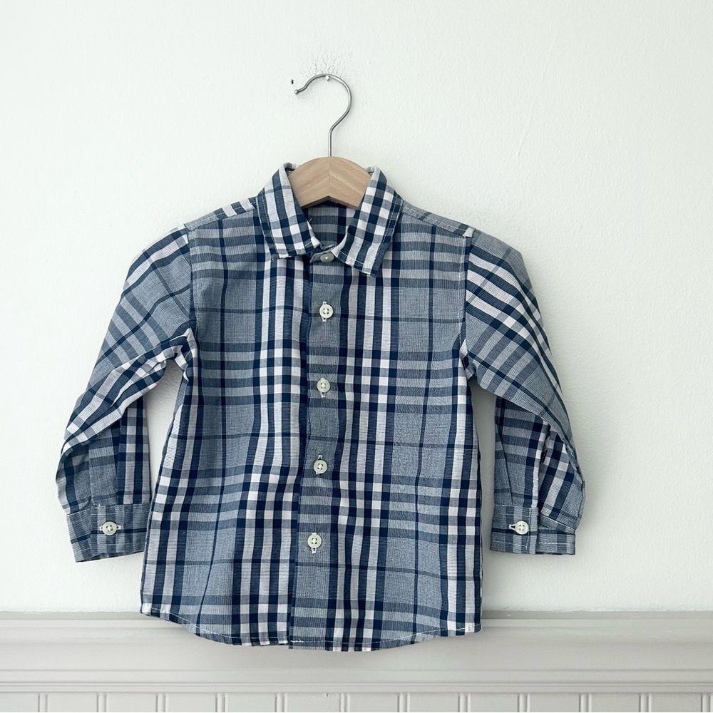 Nautica 24 Months Baby Kids Blue and White Checkered Button Down Shirt